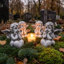 Artículo Figura decorativa para tumba angelito con corazón gris Al. 5,5 cm 6 piezas
