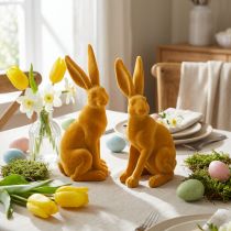 Artículo Conejito de Pascua Figura decorativa de conejo Curry amarillo de Pascua H12,5 cm 2 piezas