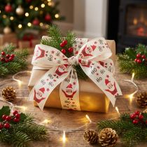 Artículo Cinta navideña con Papá Noel cinta de algodón crema 40mm 15m