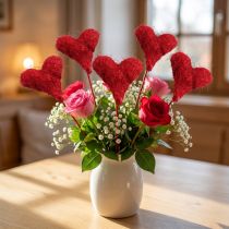 Artículo Corazón de sisal 5cm rojo en palo 24uds
