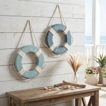 Artículo Aro Salvavidas de Madera Decorativo para Colgar Azul Marino Ø13cm 2uds