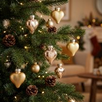 Artículo Adornos navideños, adornos para árbol de Navidad, corazones dorados, 3 cm, 24 piezas