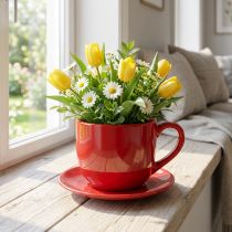 Artículo Taza decorativa grande con platillo, apta como maceta, 17 cm.