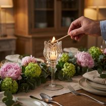 Artículo Portavelas de cristal, forma de flor decorativa para un ambiente elegante, 17 cm