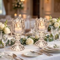 Artículo Candelabros de cristal con estampado floral para una elegante decoración de mesa, 14 cm, 2 piezas
