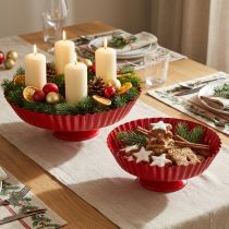 Artículo Plato de metal decorativo retro con pie Rojo Ø24cm 2uds