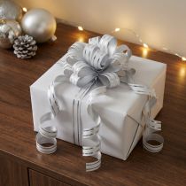 Artículo Cinta rizadora cinta de regalo blanca con rayas plateadas 10mm 250m