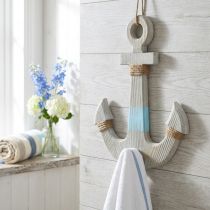Artículo Ancla para colgar, gancho de decoración marítima, decoración de baño de madera, aspecto vintage H39cm