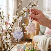 Artículo Colgantes de conejito bailarina, un detalle destacado para ramas de Pascua o árboles de Navidad, 12 cm, 2 piezas