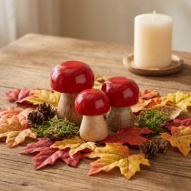 Artículo Setas decorativas, lacadas en rojo, de madera, tipo champiñón, 5 cm de alto x 4 cm de diámetro, 6 unidades.