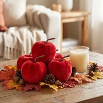 Artículo Manzanas decorativas, tela, decoración otoñal, terciopelo, rojo, Ø5cm, H6cm, 12 piezas