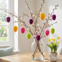 Artículo Huevos de Pascua para colgar flocados 4 colores 9,5 cm 8 piezas