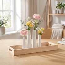 Artículo Bandeja Decorativa Madera Mini Jarrones Cerámica Oro Blanco 35x14cm