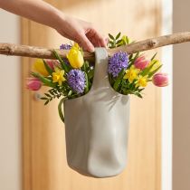 Artículo Jarrón decorativo de cerámica tipo shopper gris 19×4,5×33cm