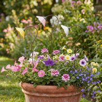 Artículo Estaca de jardín Flor Flores de metal Amarillo Rosa Blanco 49cm 3 piezas