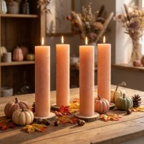 Artículo Velas de palo velas de cera naranja melocotón 50x300mm 4 piezas