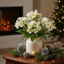 Artículo Rosas navideñas flores artificiales blancas en forma de ramo de 18 flores 60cm