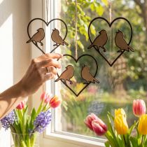 Artículo Adorno colgante corazón con pájaros decoración para colgar 12 cm 4 piezas