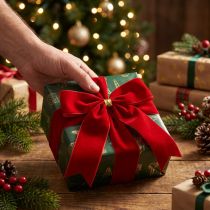 Artículo Lazo de terciopelo rojo Lazo navideño de 5,5 cm de ancho apto para uso en exteriores 18 × 18 cm 2 piezas