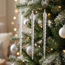 Artículo Carámbanos de decoración invernal para colgar plata transparente 28cm 3ud