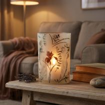 Artículo Portavelas de cristal, diseño floral para momentos acogedores en el hogar, 18cm