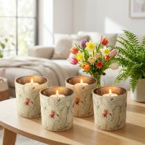 Artículo Farol decorativo de cristal con motivo floral para dar un toque atmosférico al hogar, 8 cm, 4 piezas.