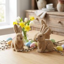 Artículo Conejos de Pascua decorativos sentados, color marrón (2.ª opción), flocados, 15 cm de alto, 4 unidades