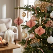 Artículo Adornos navideños de papel, color rosa albaricoque vintage, Ø8cm, juego de 4