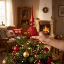 Artículo Adorno para árbol de Navidad rojo Adorno para árbol de Navidad de vidrio Al. 34 cm 1 ud