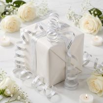 Artículo Cinta rizadora cinta de regalo blanca con rayas plateadas 5mm 250m