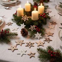 Artículo Decoración dispersa Estrellas navideñas de madera blanco/natural Ø4cm 72 piezas