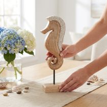 Artículo Decoración caballito de mar con perlas, decoración de mesa marítima, madera, 28 cm