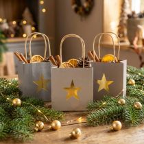 Artículo Bolsas de papel con estrella y asa gris surtido 10,5×10,5cm 9ud