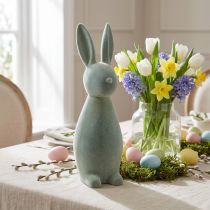Artículo Conejito de Pascua decorativo, flocado, gris verdoso, 47 cm de alto