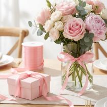 Artículo Cinta para decorar regalos, perfecta para ocasiones especiales, rosa, 10 mm, 250 m