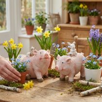 Artículo Conjunto de figuras decorativas: cerditos con sus amigos animales, 9,3 cm x 7,5/8,5 cm, 2 piezas