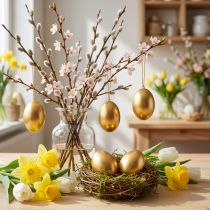 Artículo Huevos de gallina Huevos dorados soplados Decoración de Pascua 10 piezas