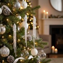 Artículo Decoración del árbol de Navidad decoración de carámbanos plata transparente 15cm 8 piezas