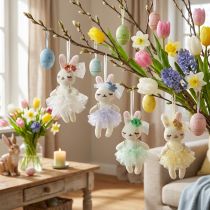 Artículo Conejito de Pascua decoración conejita peluche 12cm 5uds