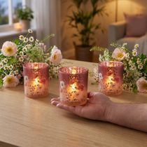 Artículo Elegante portavelas con motivos florales para diseño de espacios atmosféricos, 8cm, 4 piezas.
