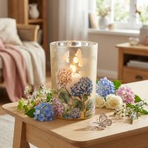 Artículo Portavelas de cristal con motivo floral para momentos de convivencia armoniosos, 18 cm