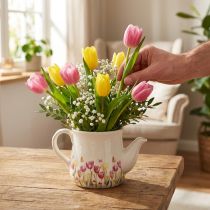 Artículo Jarra de cerámica con motivo floral para acentos primaverales en el salón 20cm