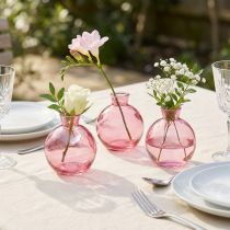 Artículo Jarrones de cristal bulbosos rosas retro mini jarrones Ø7,5cm H9cm 6 uds
