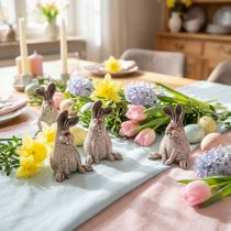 Artículo Conejito de Pascua Cerámica Divertido Conejo Decorativo Marrón H7cm 6 piezas