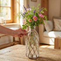 Artículo Jarrón decorativo de macramé de vidrio para botellas Ø10cm H27cm