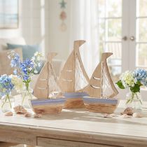 Artículo Soporte decorativo velero madera natural azul claro 25,5×16,5cm 3 piezas