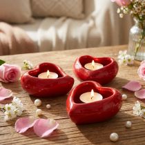 Artículo Cuenco decorativo de cerámica corazón rojo brillante 11,5×10×5,5cm 3 piezas