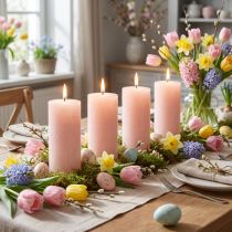 Artículo Velas de pilar, color rosa claro liso, 50 x 100 mm, juego de 4, velas de Pascua, decoración de mesa