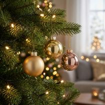 Artículo Trío de adornos navideños dorados y rosas: elegante conjunto de 3 piezas con brillo y estilo (5 cm, 24 unidades)