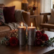 Artículo Juego de 2 velas de pilar premium, aspecto metálico cobre, Ø85 mm, H120 mm - Elegante vela decorativa de mesa